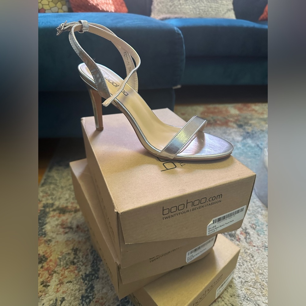 Silver ankle strap shoes